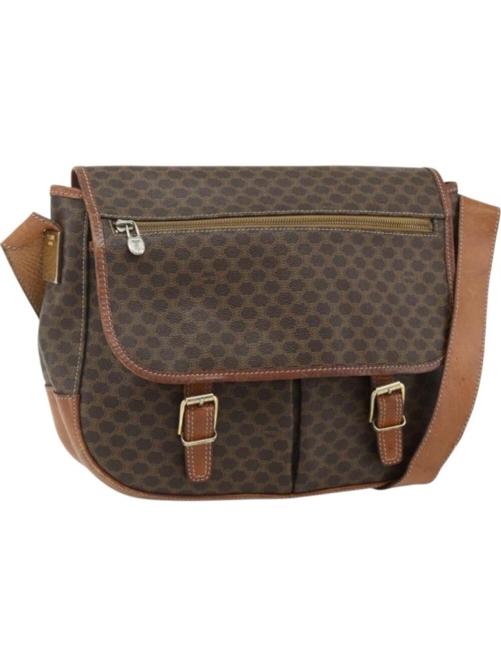 CELINE Macadam Canvas Shoulder Bag PVC Leather Brown Gold